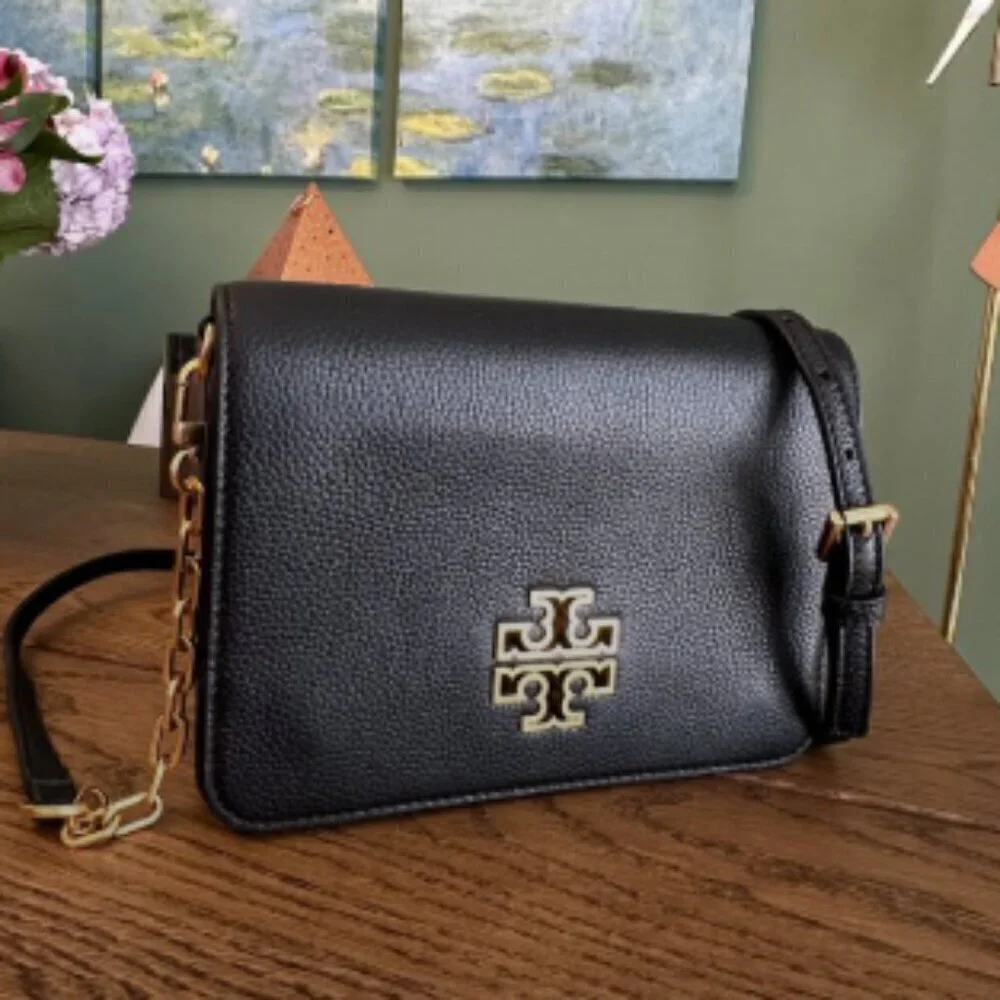 NWT! NEW! Tory Burch Britten Combo Crossbody Black Pebbled Leather